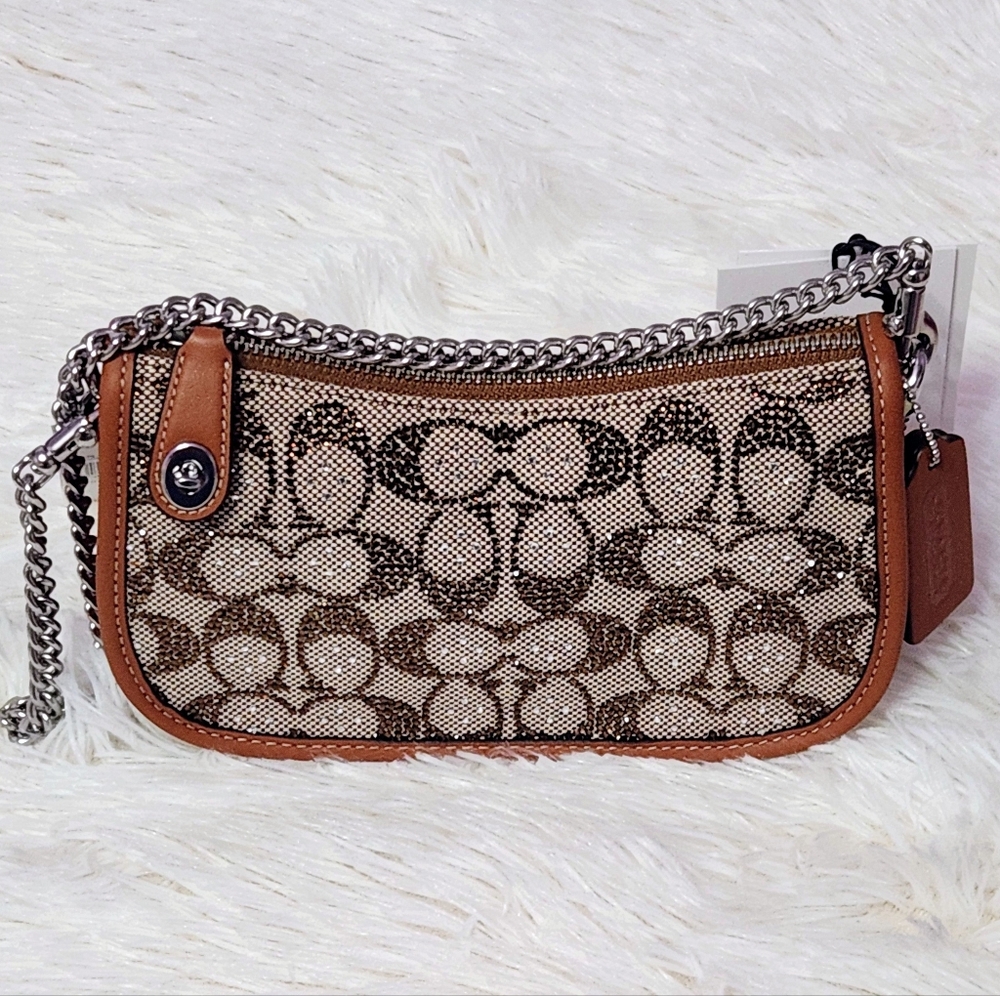 Coach Originals Swinger Crystal Signature Jacquard Chain Shoulder Bag 20 - Picture 5 of 13
